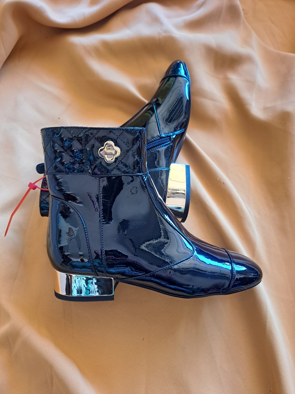 Patent Leather Ankle Boots in Navy Blue